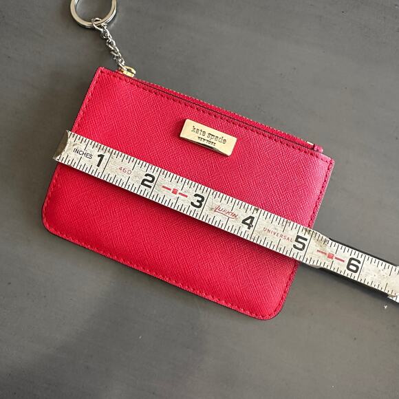 Kate Spade Bright Red Saffiano Leather Zip Top Card Holder Keychain Wallet - Picture 6 of 8
